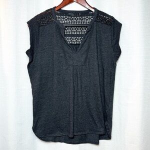 prAna Crochet Lace Panel Top Organic Cotton Blend Gray Size M